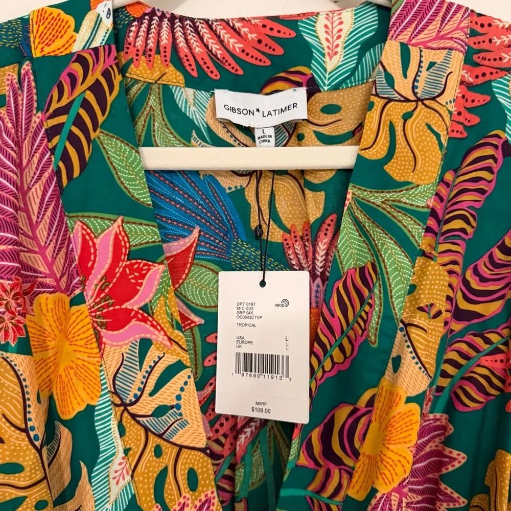 Gibson Latimer Tropical Printed Tiered Dress - Picture 3 of 5